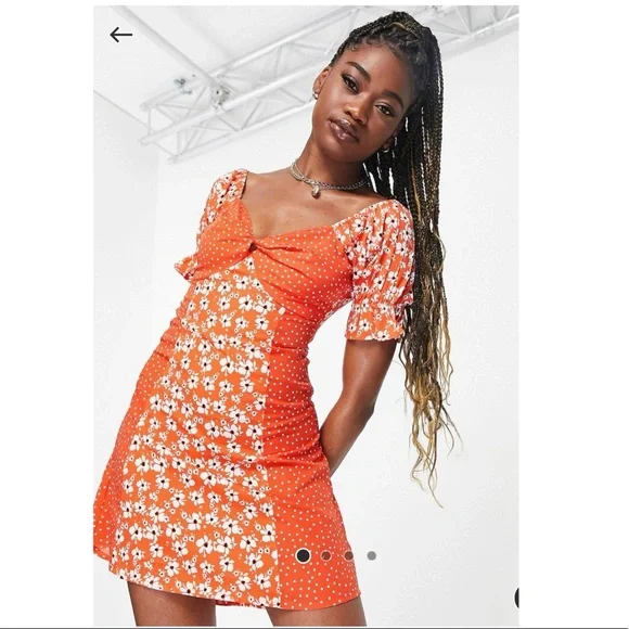 Dresses Influence Puff Sleeve Front Tie Mini Dress In Mix Red Floral Poshmark